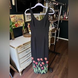 Vintage Black Tulip Maxi Dress